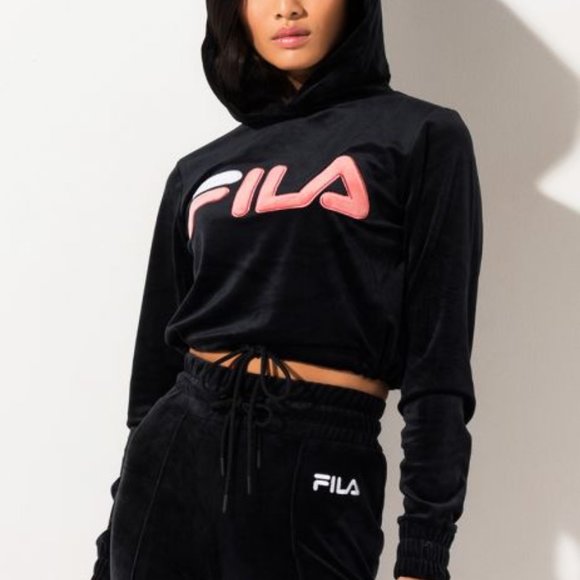 Fila Tops - FILA Aitana crop Velour Hoodie Size Large Black/Blue